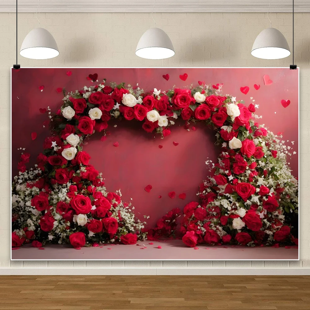 Heart Shaped Flower Arch Valentine's Day Mother Day Shoot Background Wedding Red Rose Wall Birthday Backdrop Banner Studio Props