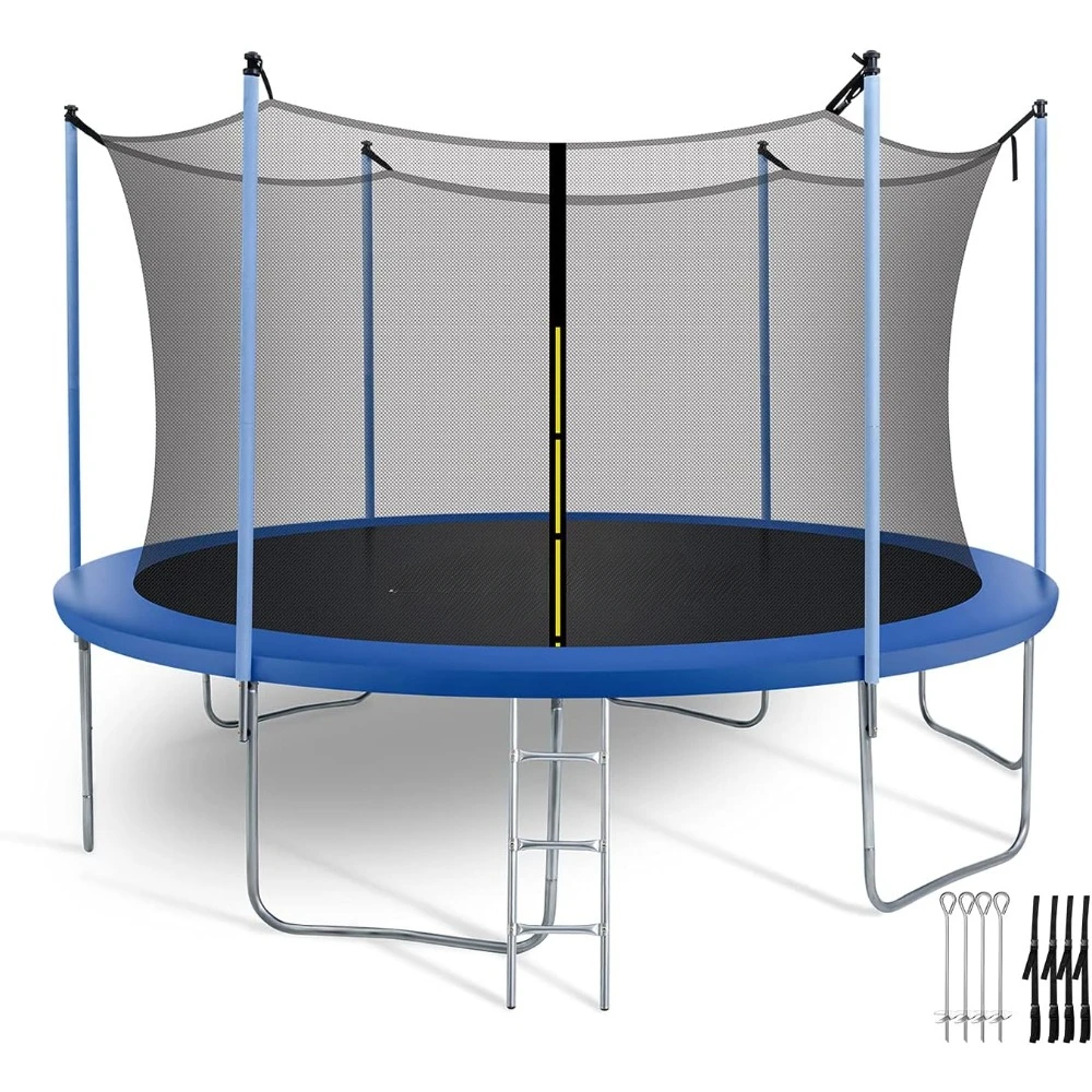 Trampoline 12FT Outdoor Play for Kids Trampoline Basketball Hoop Attachment with Enclosure Net Easy to Assemble Recreational