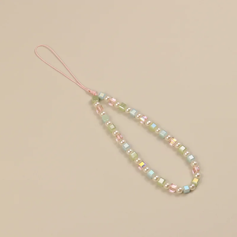 Original Clear Coloful Crystal Cute Bead Keycord Keychain Strap Cell Phone Charm Strap Sweet Girl Lanyard Pendant For iPhone