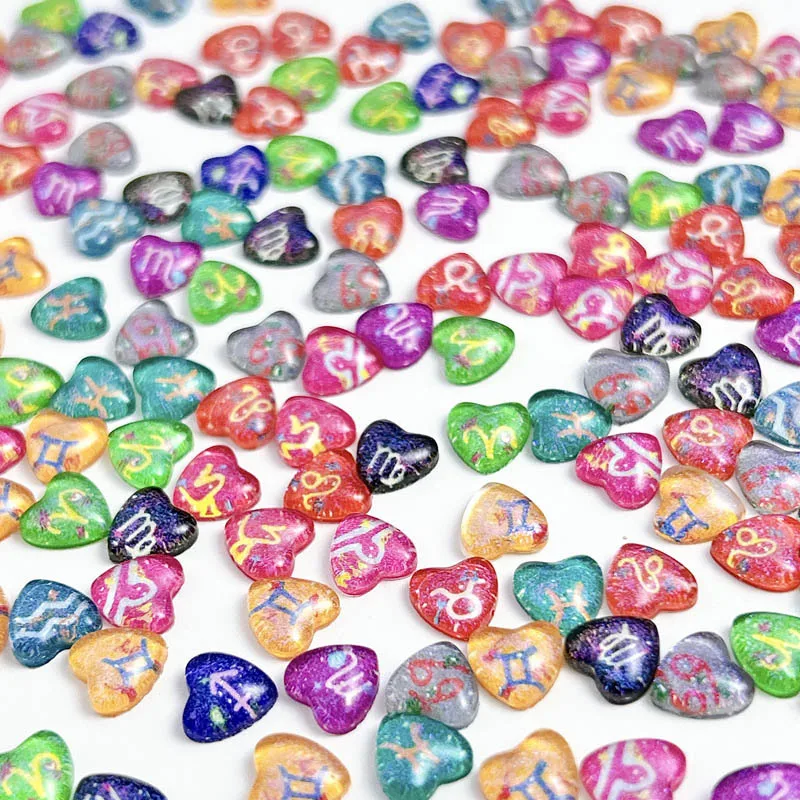 50PCS Mixed Colors Resin Heart Nail Charms 3D Sparkling Dream Constellation Nail Art Decoration Manicure DIY Crafts Accessories