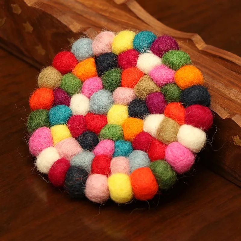 

Hot Sale Felt-ball-coasters Wool Felt-coaster Felted-coaster Rainbow-coaster Tea-coaster Gift For Girlfriend Holiday Gifts