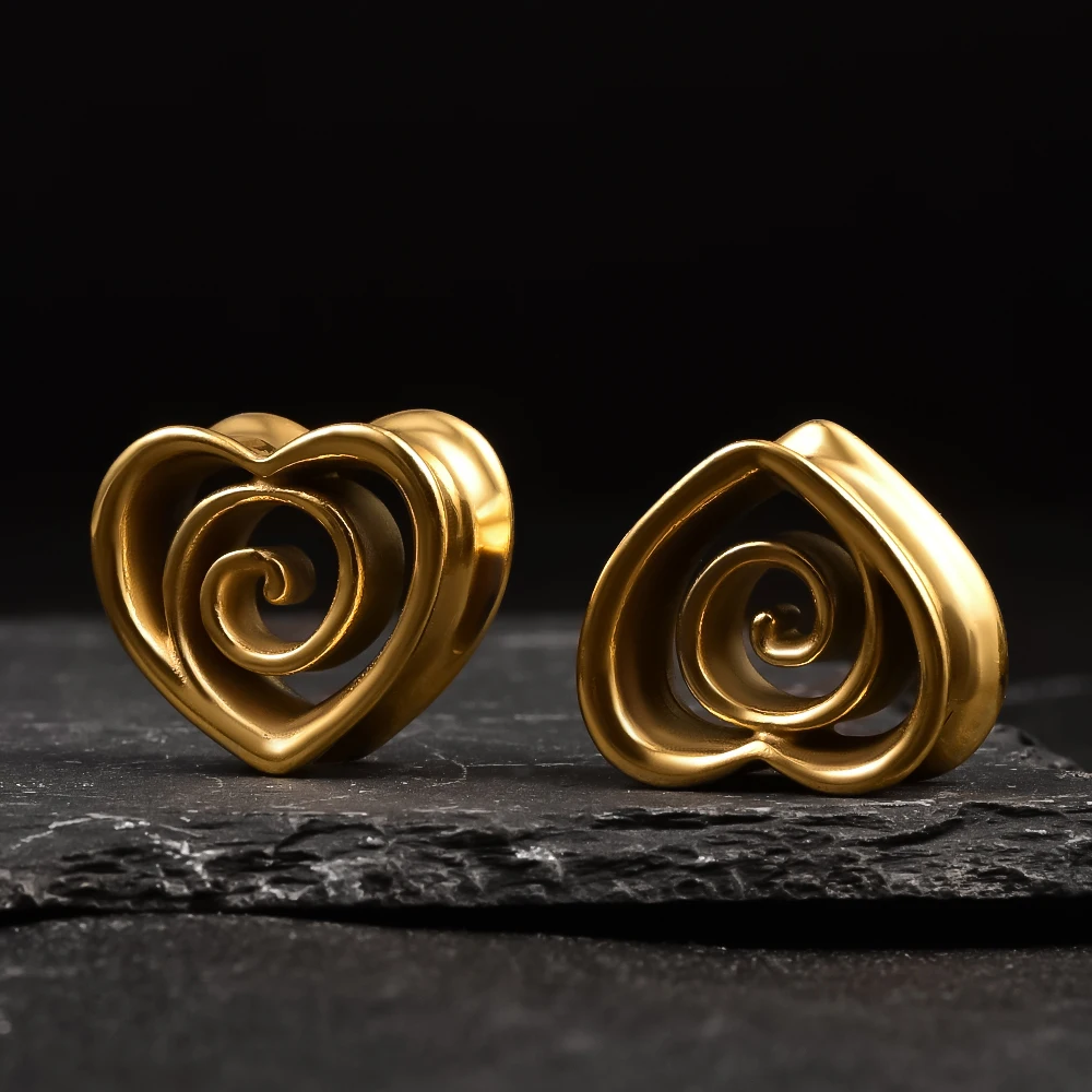 Doearko 2PCS New Arrival Heart Spiral Ear Plugs Expanders for Stretched Lobe Ear Tunnels Gauges Piercing Body Jewelry