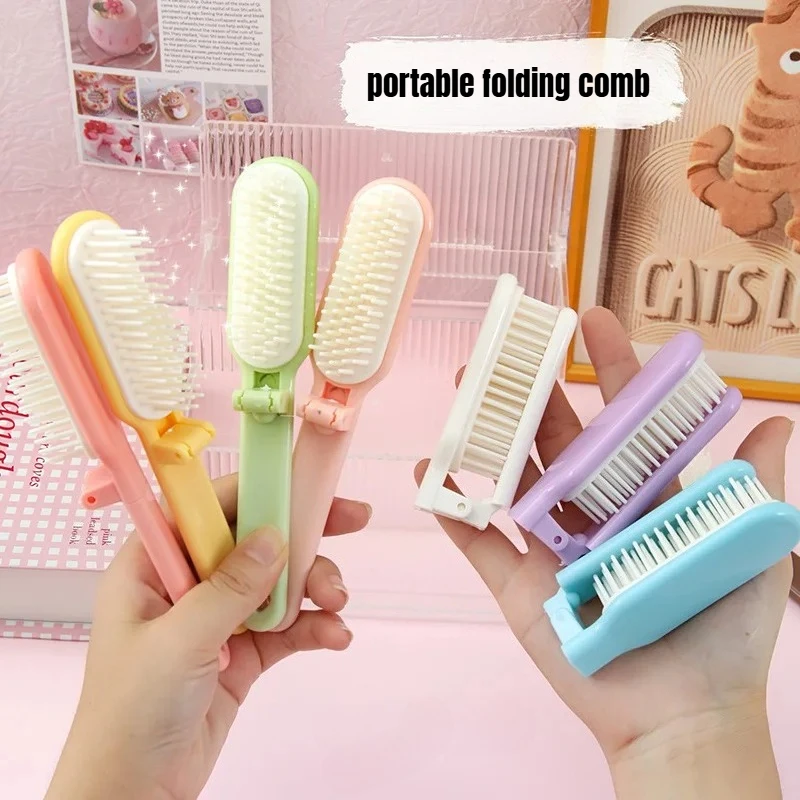 

Adorable Mini Foldable Hair Brush Portable Styling Comb for Students Home Use Plastic Soft Toothed Cushioned Brush