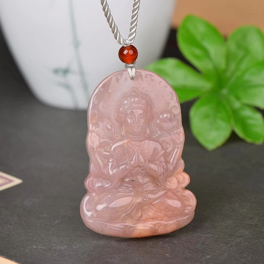 Gouden Zijden Jade Avalokitesvara Standbeeld Hanger Natuursteen Hangers Ketting Sieraden Gesneden Zegen Lucky Amulet Man Vrouwen