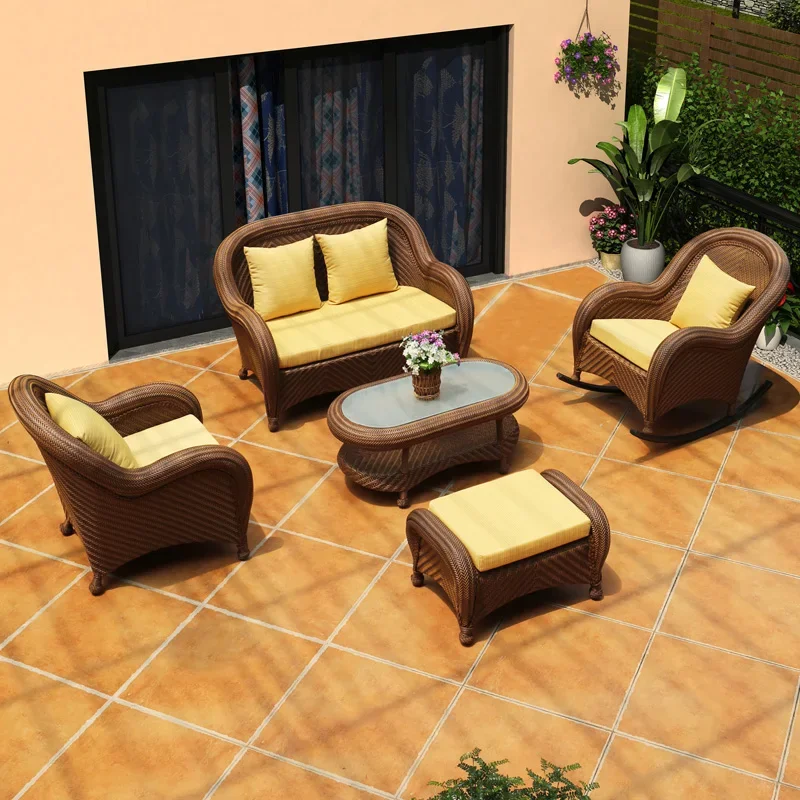 

Vine woven leisure sofa, outdoor courtyard living room, three person rattan chair, sun proof and waterproof furniture