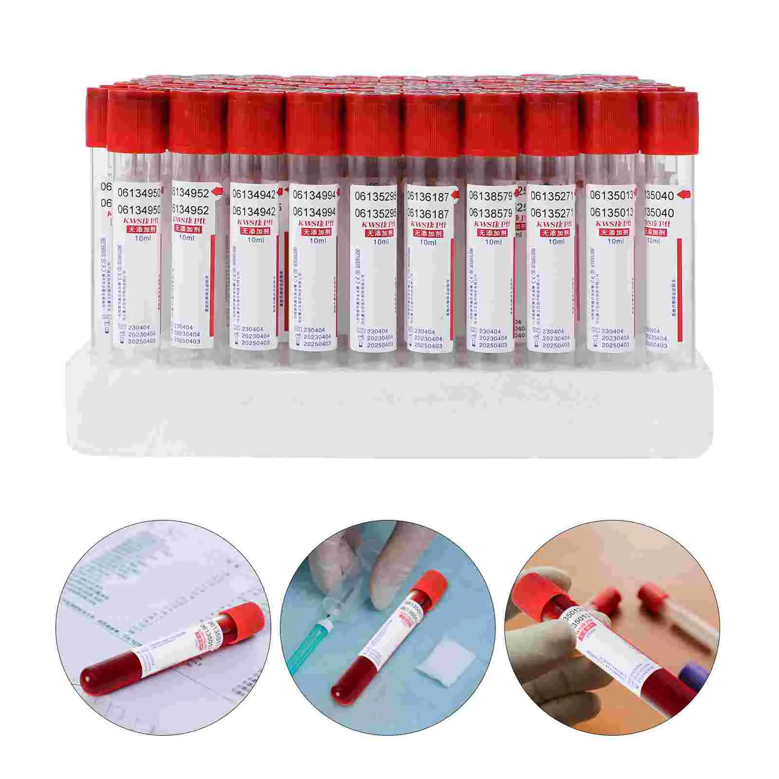 

100 Pcs Scientific Tube 10ml Blood Collection Test Tubes with Lids Red Collecting