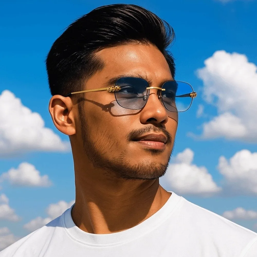 

Lightweight Rimless Oval Sunnies Costume Accessory Decorative Men Polarizing Lens Sunglasses Alloy Waterproof