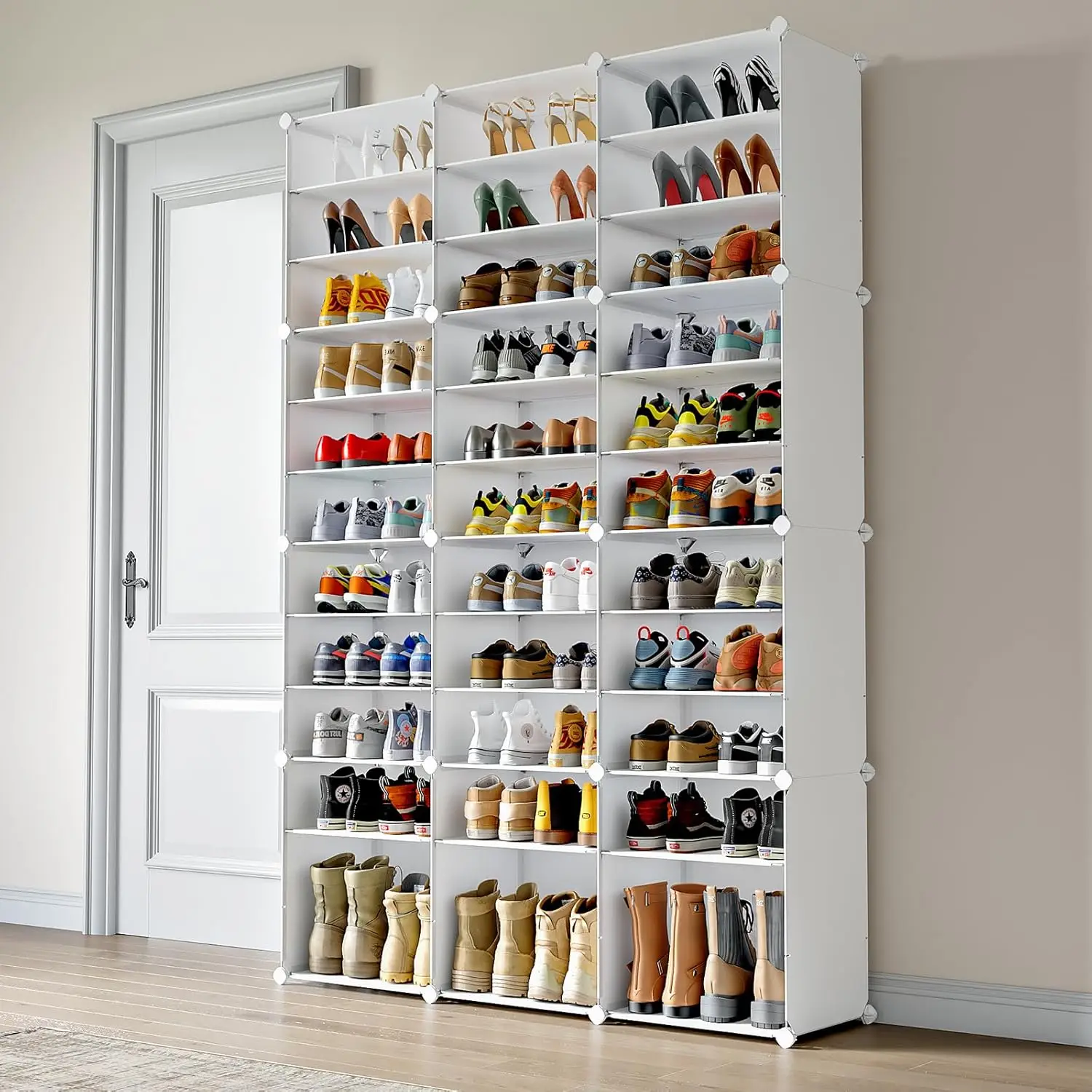 

72-Pair Expandable Shoe Rack Organizer, Large Storage Cabinet for Shoes and Items, White (48x12x72in)