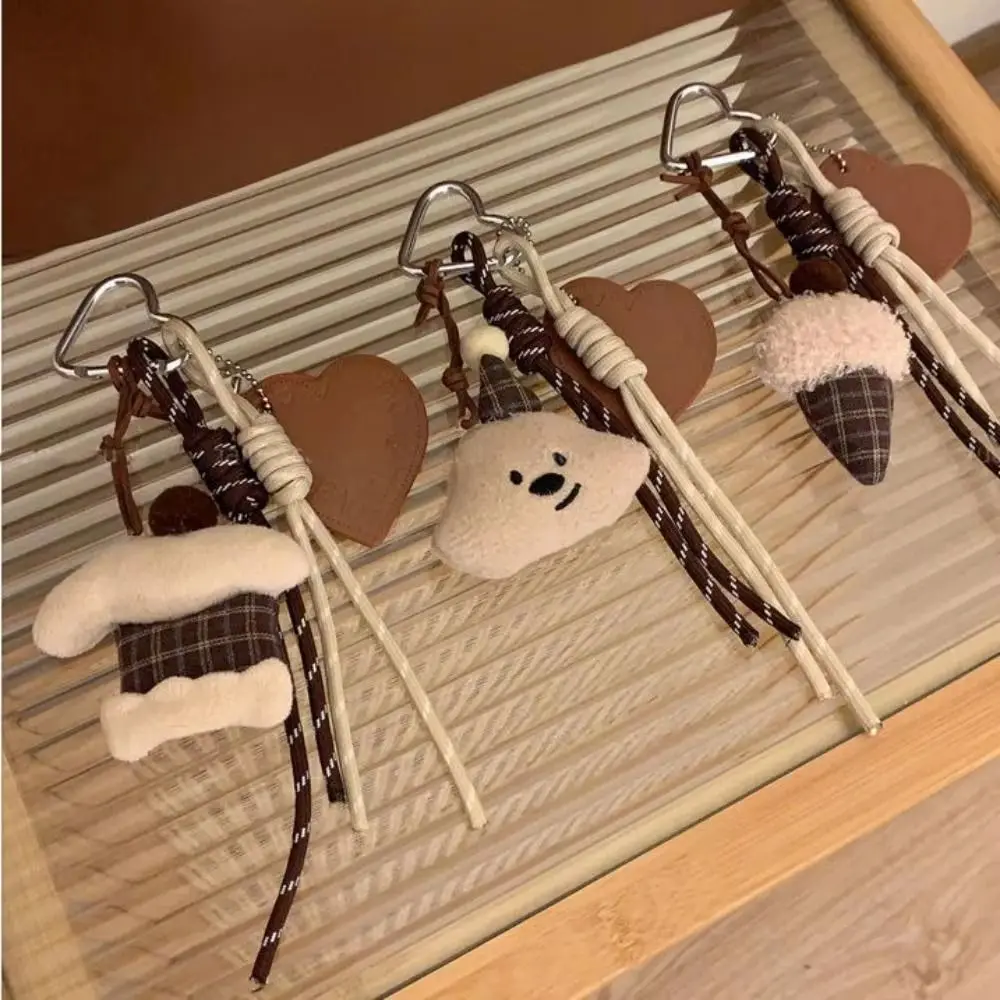 1Pcs Plaid Bear Plush Keychain Cake Ice Cream Creative Plush Pendant Braided Rope Keyring Cute Backpack Hanging Decoration