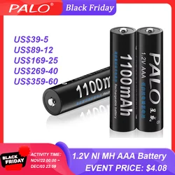 PALO 4-16Pcs 1100mAh (мизинчиковые) AAA Аккумуляторная батарея 1.2V Ni-MH HR03 AAA Аккумуляторная батарея 3A Аккумуляторная батарея Аккумуляторная батарея AAA