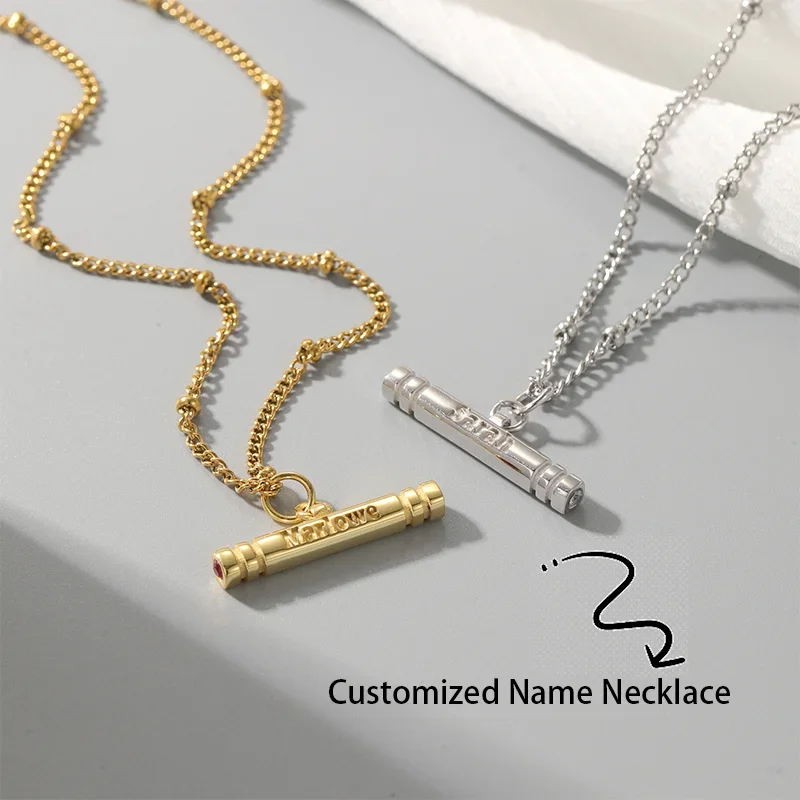 

3D штампованное ожерелье с Т-образным вырезом на заказ, персонализированное имя, кулон, ожерелье, ювелирные изделия с камнем, подарок на Рождество для подруги, ювелирные изделия