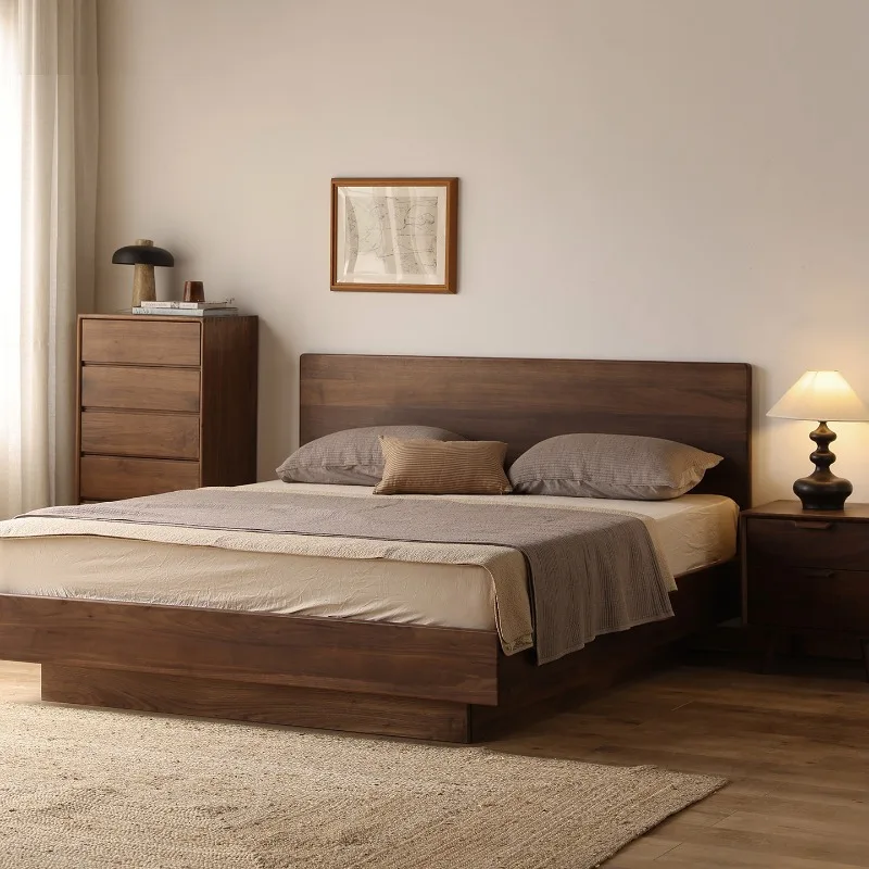 

Nordic, bed solid wood 1.8 meters air pressure high box bed retro North American black walnut storage double bed