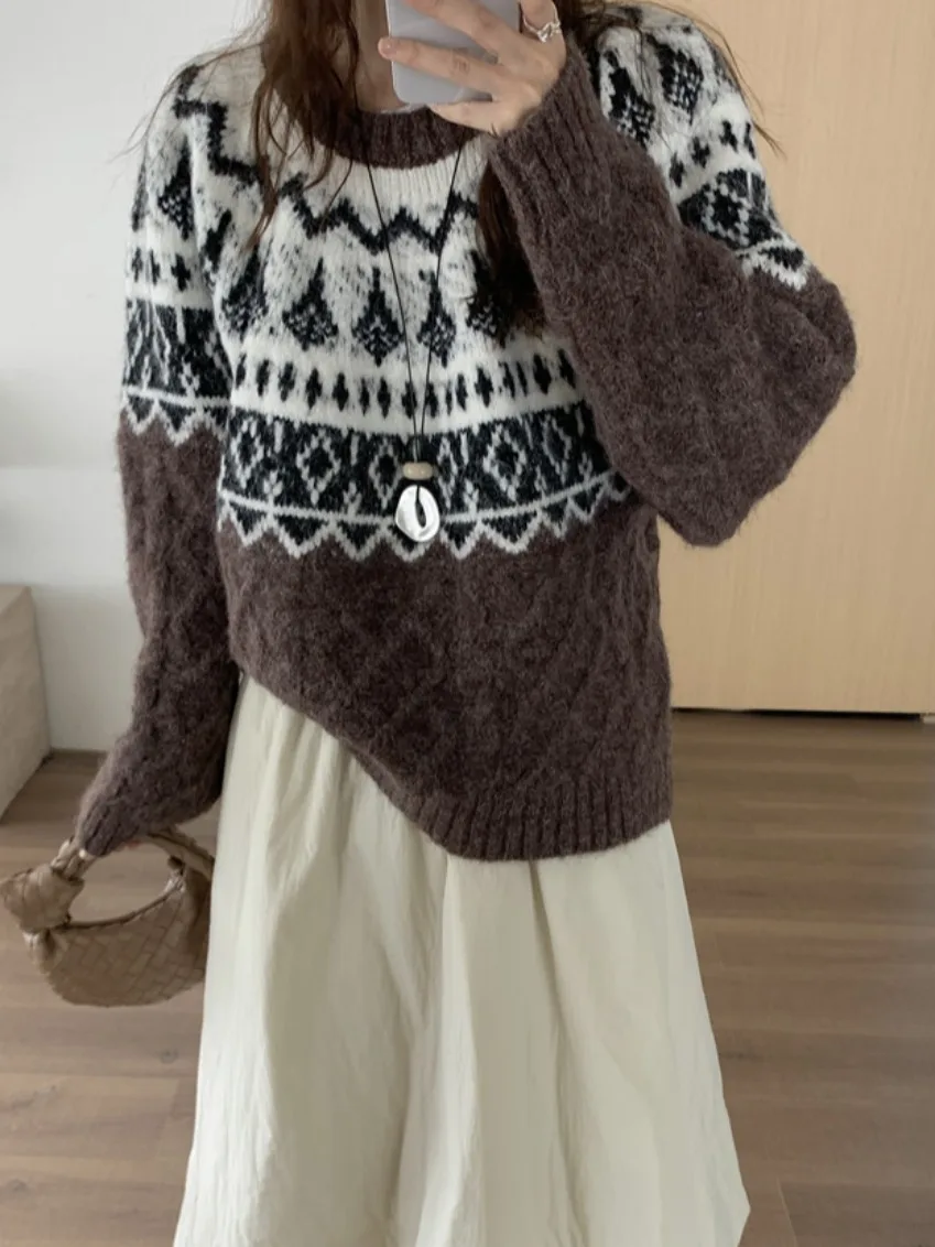 Thiened Cisas Año Nuevo suéter de punto rojo mujer perezoso Sle redondo Ne Commute viento Otoño Invierno nueva llegada