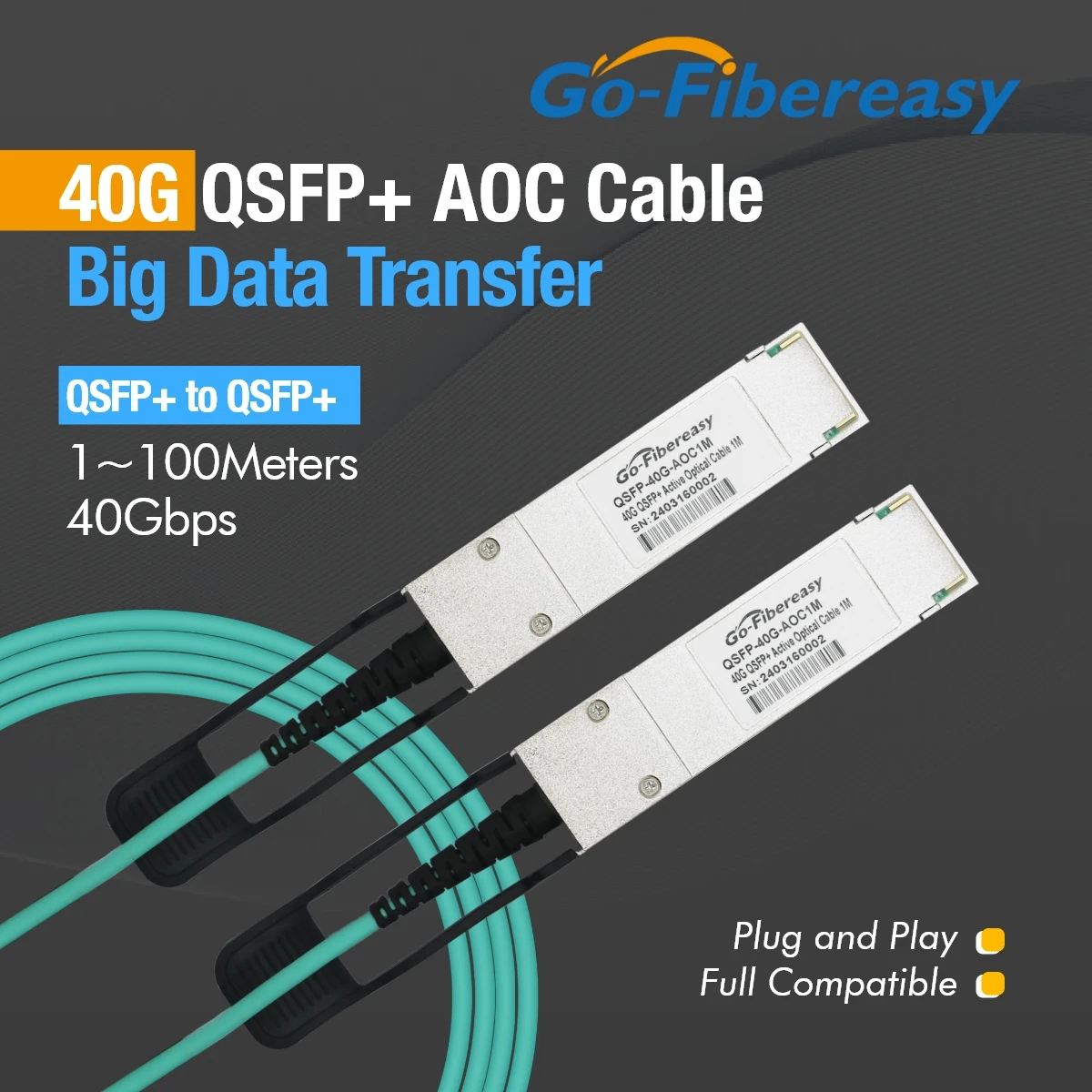 QSFP 40G AOC Cable 1m~100m QSFP+ to QSFP+ Active Optical Cable 40Gbps OM3 Fiber Optic Cable For HuaWei Mikrotik/Juniper Switch