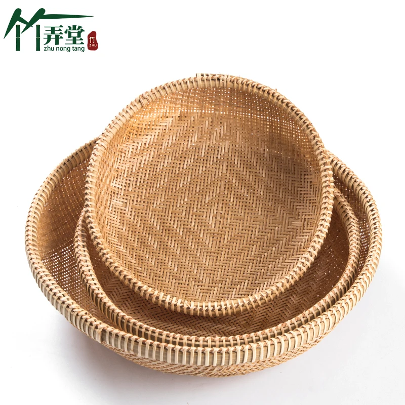 Handmade Bamboo Woven Basket, Tea Ceremony Box, Tea Cake Fruit Plate, Round Sieve Draining Basket