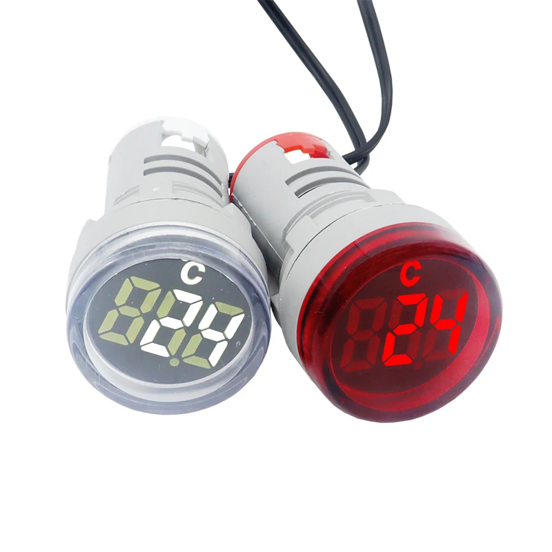 Mini LED Digital Display Round Thermometer AC 50-380V Red Green LED Temperature Measuring Instrument Meter Cable 1 Meter