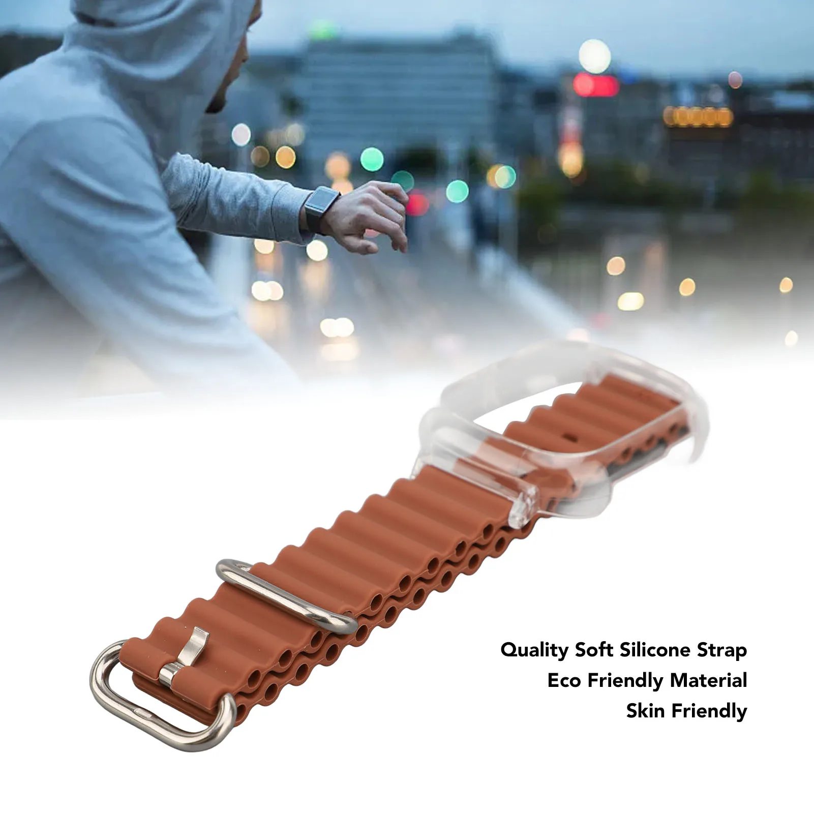 

Silicone Replacement Wristband for Watch 4 with Transparent PC Frame Soft Adjustable Quick Release Smart Watch Strap