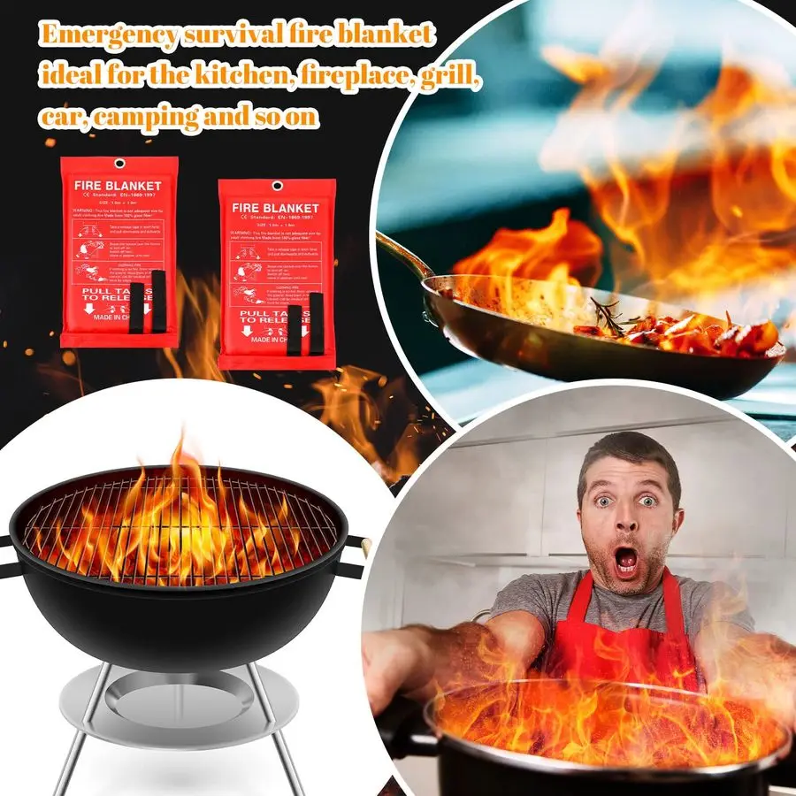 15 Pcs Fire Blanket Fiberglass Fire Emergency Flame Retardant Safety Fireproof Safety Suppression Cover Blanket for Kitchen, Hom