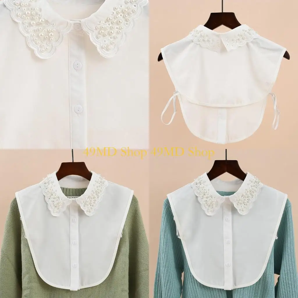 49MD Faux Pearl Fake Fake Women Women White Dickey Вышивая