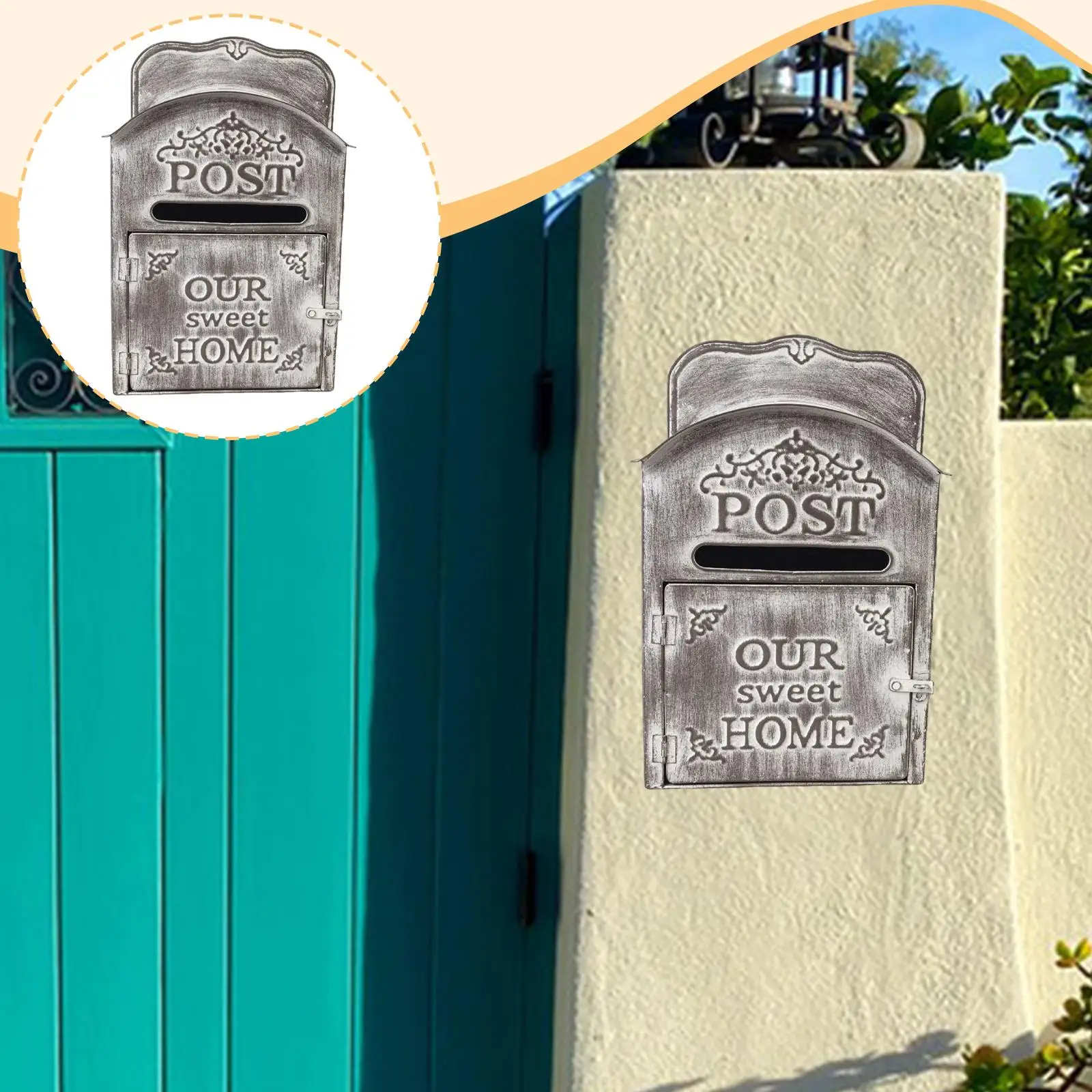 

Iron Decorative Mailbox Wall Mounted Multipurpose Ornamental Letter Box 25x13.5x40cm