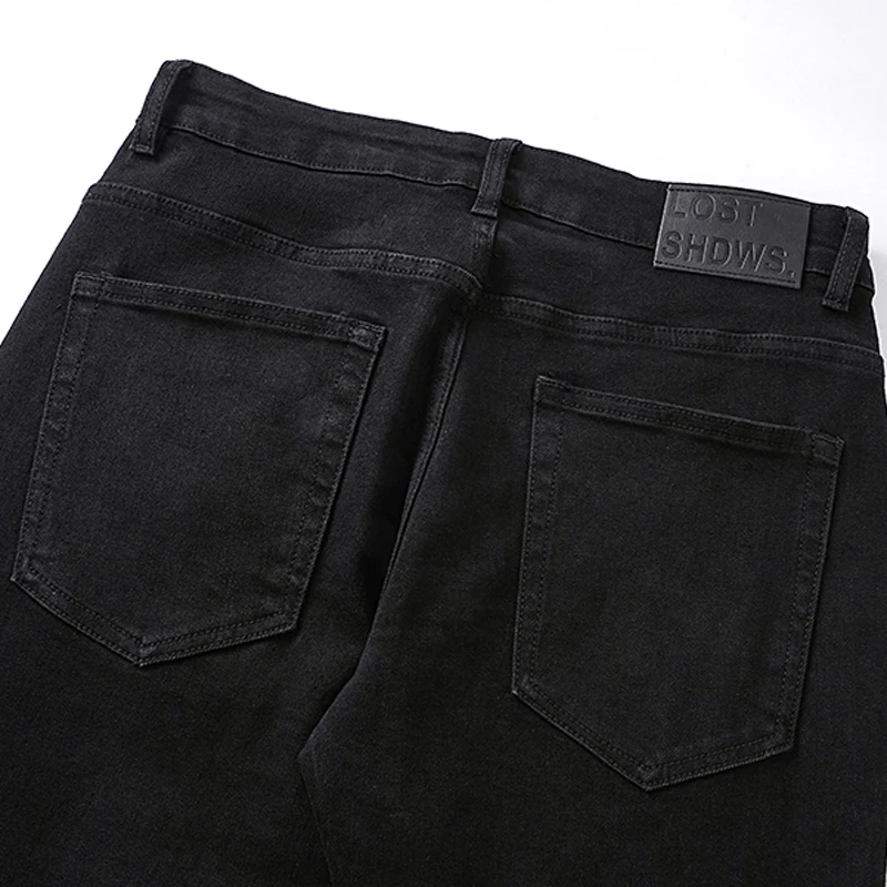 Nouveau American High Street LOST SHDWS jean brodé lavage rétro noir hommes Micro évasé Stretch Lostshdws Denim pantalon