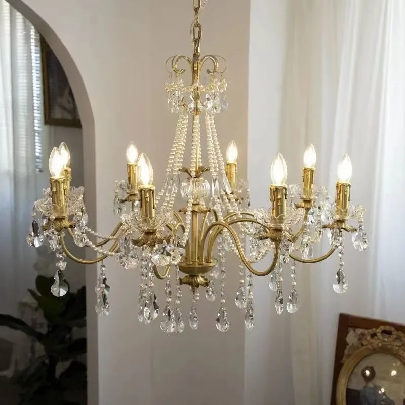 

TINNY American Candle Crystal Chandelier Retro Creativity Living Room Restaurant Bedroom Study Villa Hotel Pendent Lamp