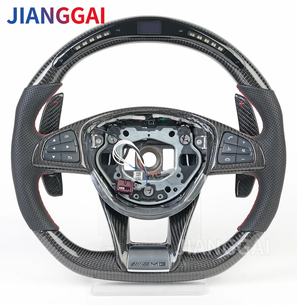 LED Carbon Fiber Steering Wheel  Fit For Mercedes Benz W205 AMG LED Perforated Leather A B C E Class GLA GLC GLE CLA CLS