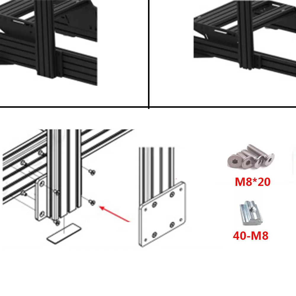 1PC Black Splicing Fixed Aluminum Plate Connection Board Racing Simulator Seat Fittings for 4080 40120 40160 Profiles