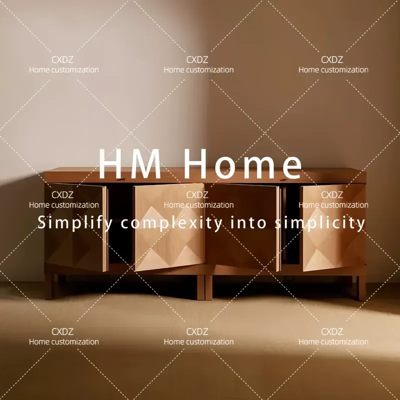 Modern Simple Wooden Side Cabinet Geometric Texture Locker Hotel Bed and Breakfast Storage Side Cabinet