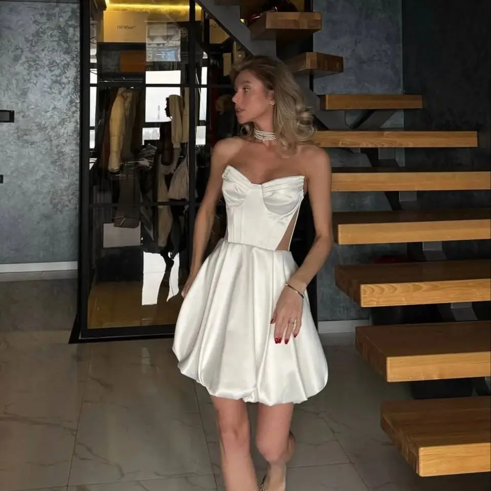 

Elegant A Line Cocktail Dresses foe Women Sweetheart Sleeveless Stain Prom Gowns Customized Mini Vestidos de Fiesta