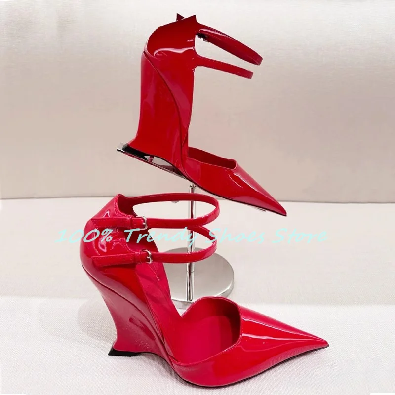 موضة غريبة كعب أسافين ماري جينس أحذية السيدات فستان ضحل أحذية مثير أشار تو عالية الكعب حزام مشبك النساء مضخات #4