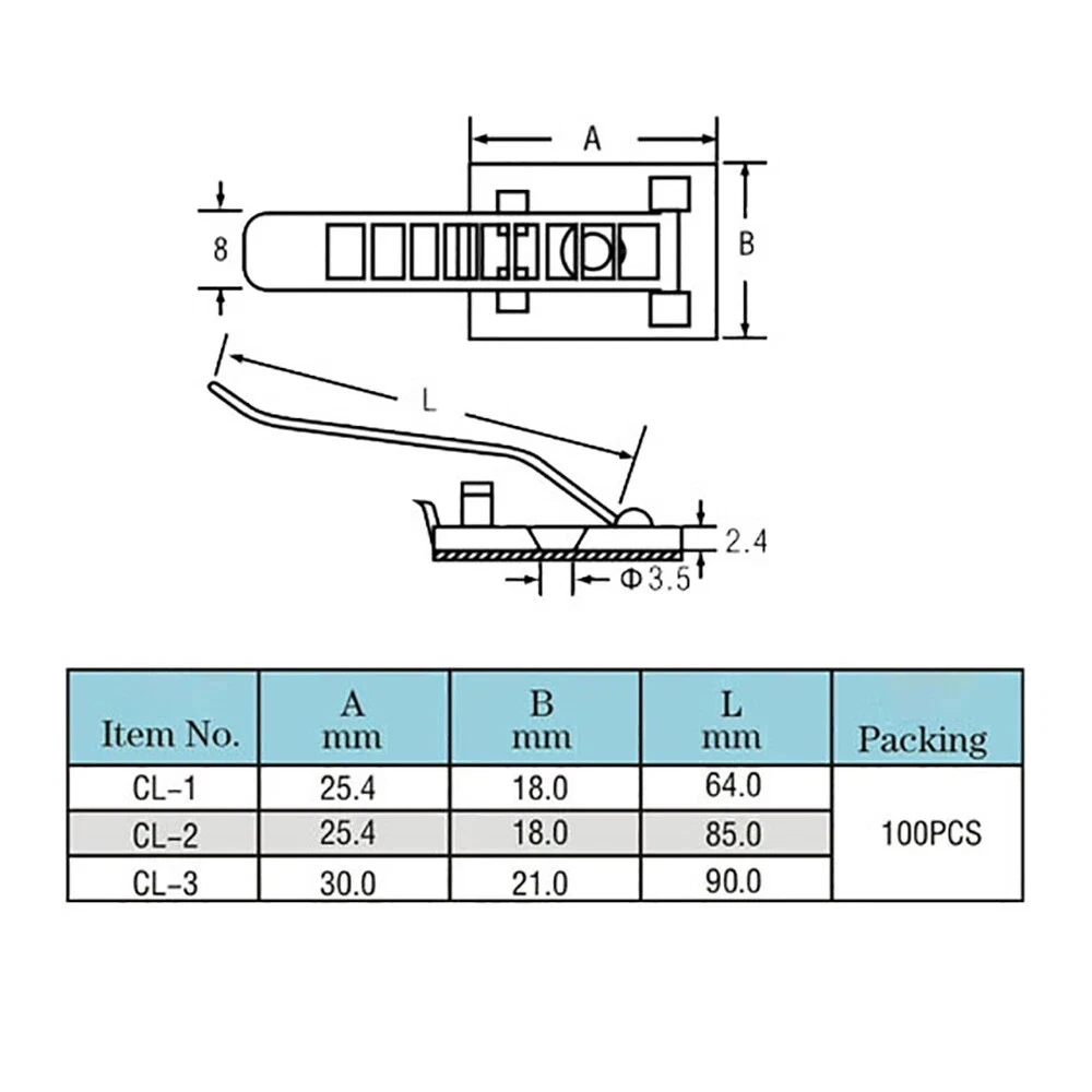 Adjustable Cable Tie CL-1/2/3 White/Black Self Adhesive Mounts Cable Clips Plastic Power Cord Car Cable Tie Clip Clamp