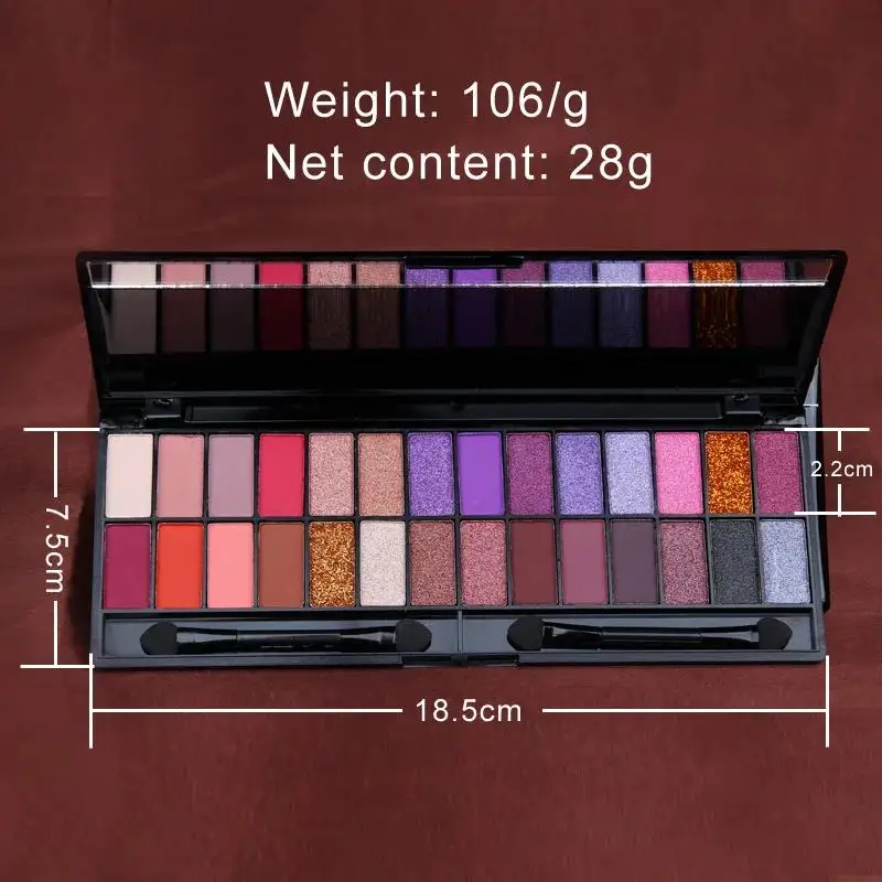 Matte schimmernde Lidschatten-Palette, 28 Farben, wasserfest, langlebig, professionelles Make-up-Set mit doppelseitigem Pinsel