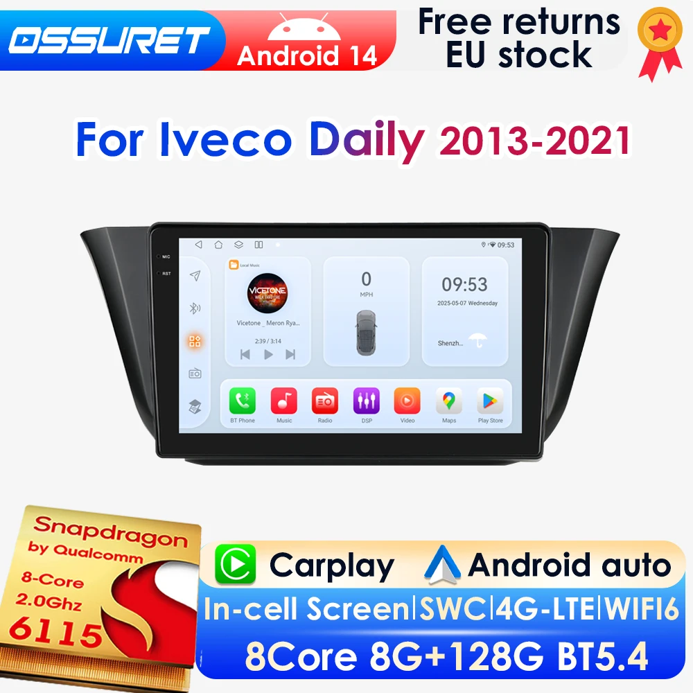 OSSURET 8G 128G Android 14 Autoradio Voor Iveco Daily 2013-2021 Auto Multimedia GPS Carplay 4G DSP BT 360 Camera Door Snapdragon6115 - afbeelding 2