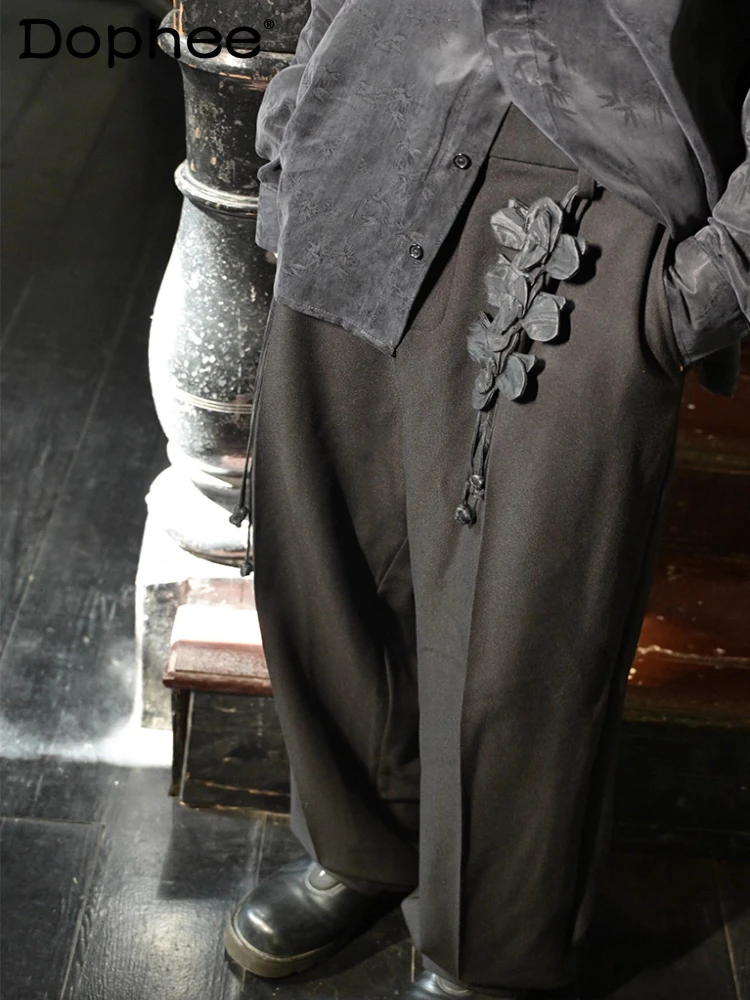 2025 ربيع الخريف جديد الراقية تصميم بسيط السراويل الرجال فضفاضة الراحة تنفس السراويل الطويلة شهم سستة بنطلون مستقيم #1