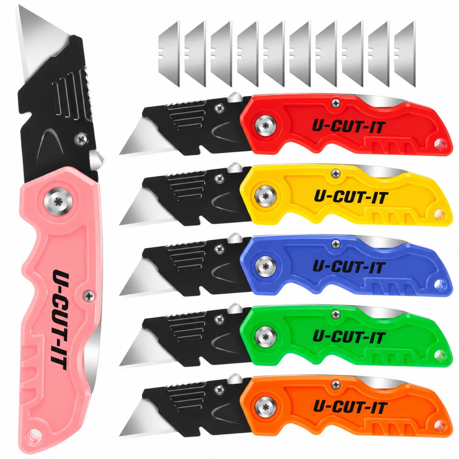 1 peça faca utilitária dobrável, cortador de caixa de troca rápida para papelão e caixas, faca cortadora de caixa com clipe de metal, design de bloqueio traseiro