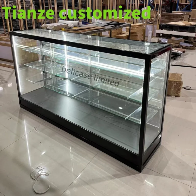 

(customized)6ft Retail Store Display Showcase FullGlass Cabinets With Led Lights Lockable Convenience Store Glass Counte