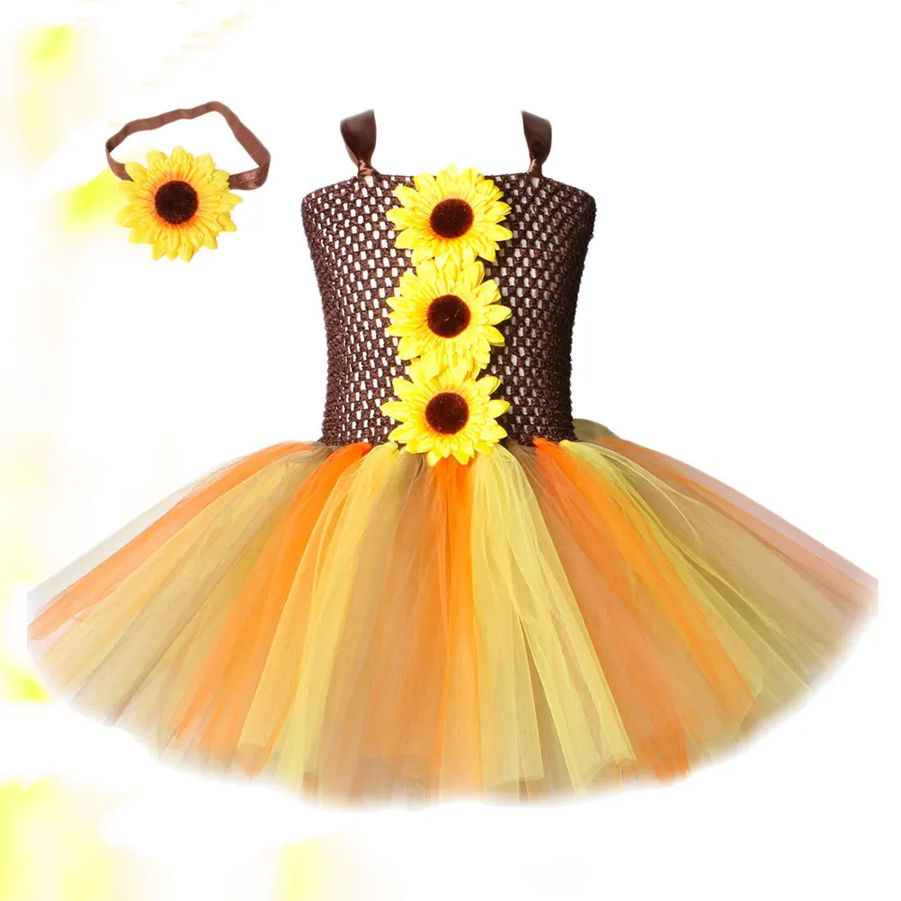 

1Pcs 's Halloween Costume 10-12y Creative Sunflower Gauze Dress Scarecrow Party Performance Cosplay Set