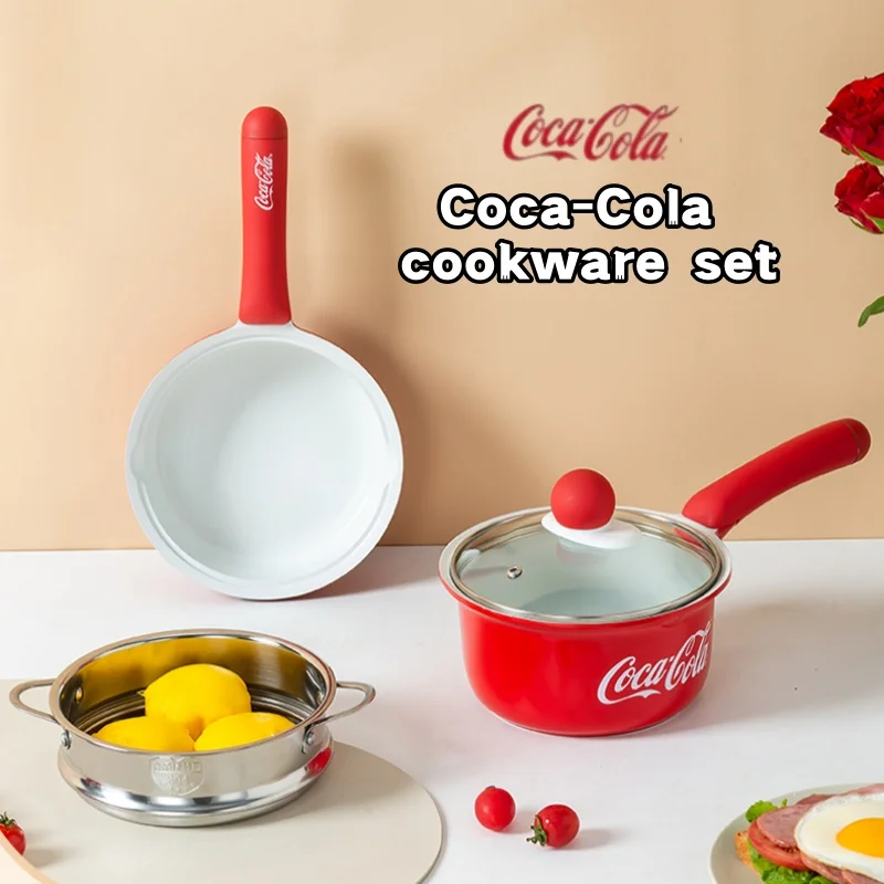 

Набор посуды Coca Cola с антипригарным покрытием: сковорода, пароварка из нержавеющей стали, сковорода с плоским дном, для кемпинга и домашней кухни