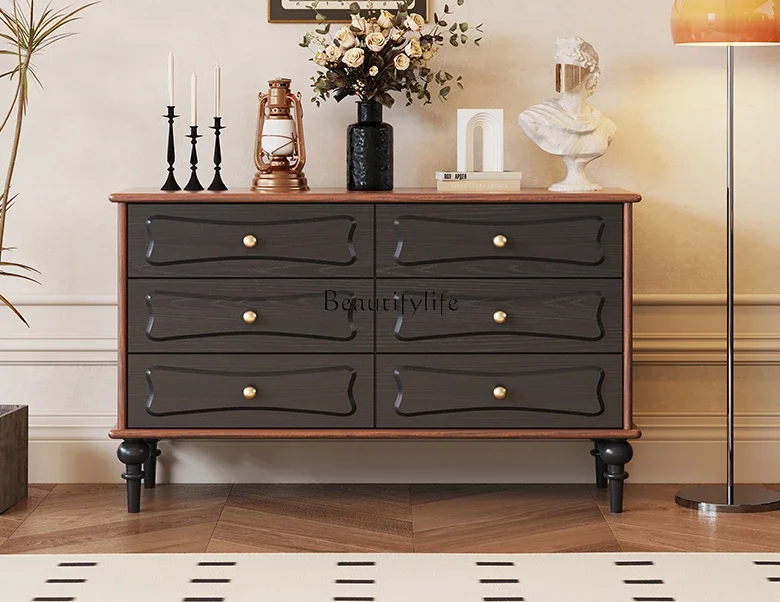

yj9 Retro Solid Wood Chest of Drawers Living Room TV Entrance Cabinet