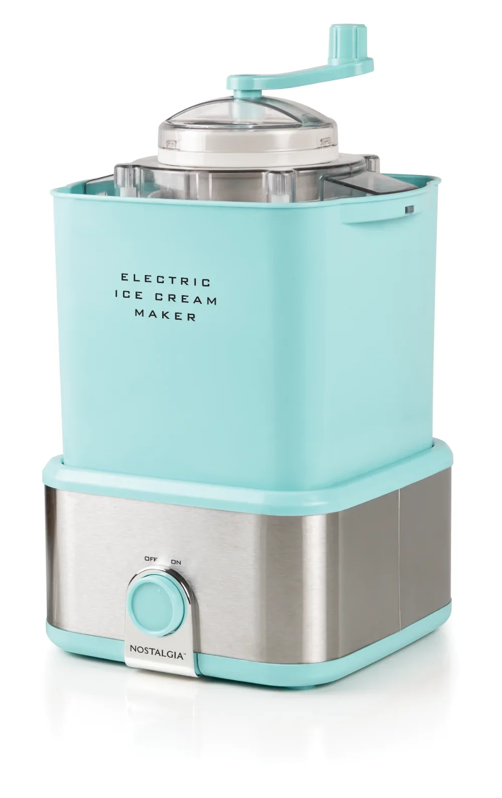 Nostalgia CCIM2AQ 2-Quart Electric Ice Cream Maker with Candy Crusher, Aqua, Stainless Steel