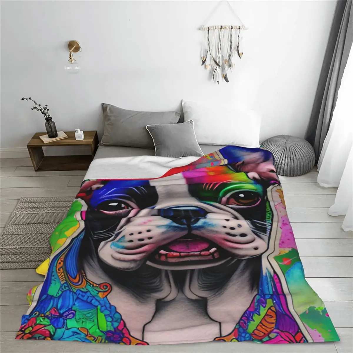 Boston Terrier Dog Colorful Blankets Flannel Summer Breathable Lightweight Throw Blankets for Home Office Quilt