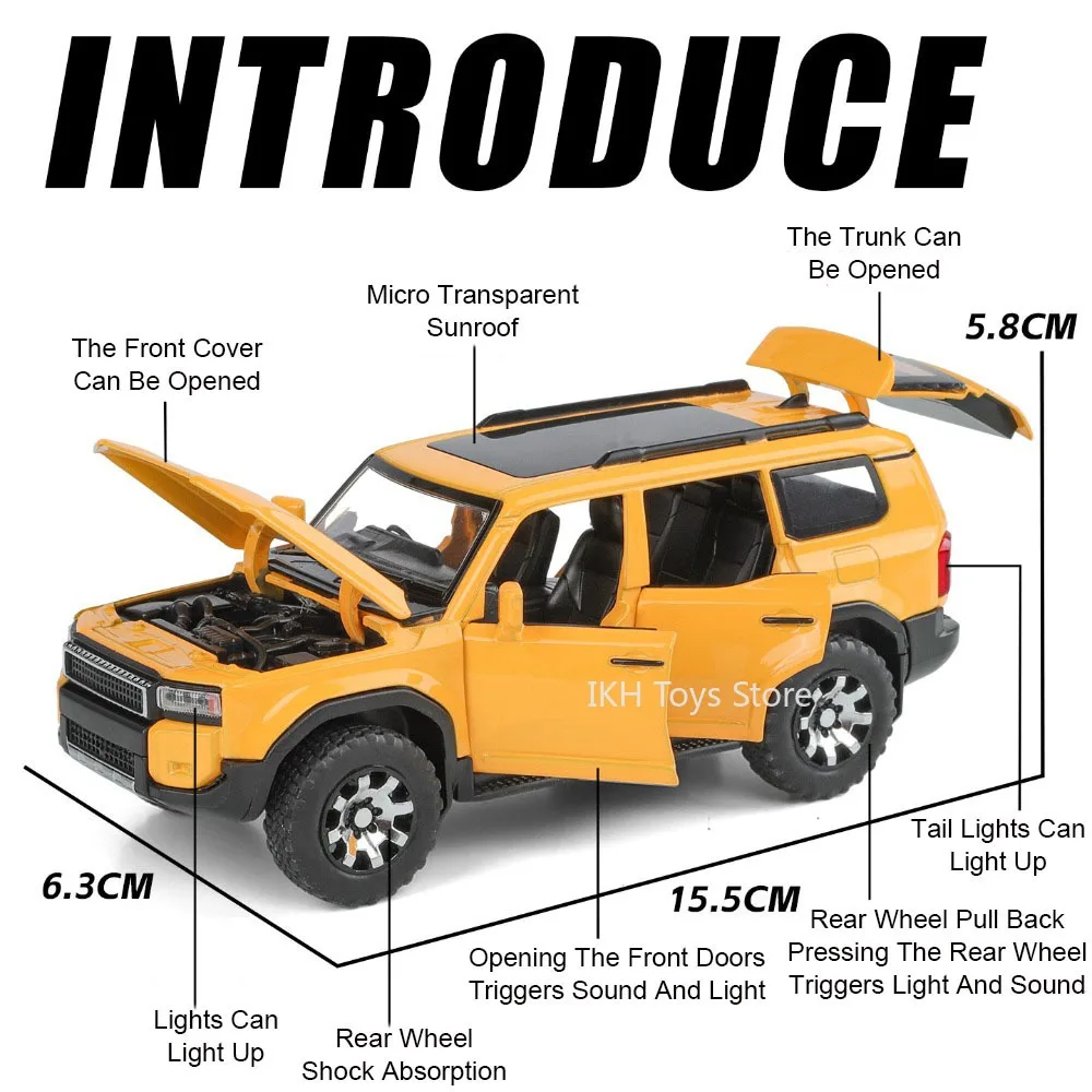 1:32 Prado Tacoma Modell Spielzeug Geländewagen Metalldruckguss Stoßdämpfung Türen Geöffnet Sound Licht Auto Spielzeug für Kinder Geschenke