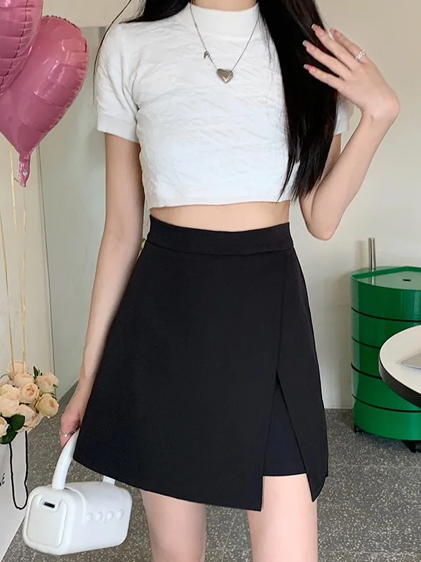 

High Waist A-Line Skirt for Women Summer plus Size Slimming Split Suit Sle ort Skirt Korean Version Commute Sle