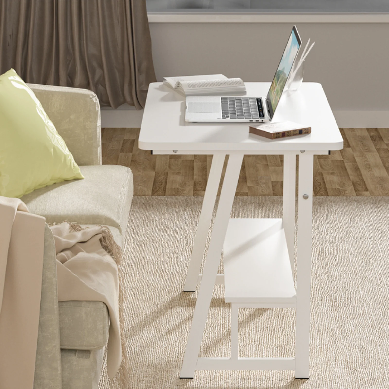Picture 4: Computer Desk with Storage Shelf, 80 x 50 x 73 cm, Small Table, Computer Workstation for Office/Home, Writing/Dining Table