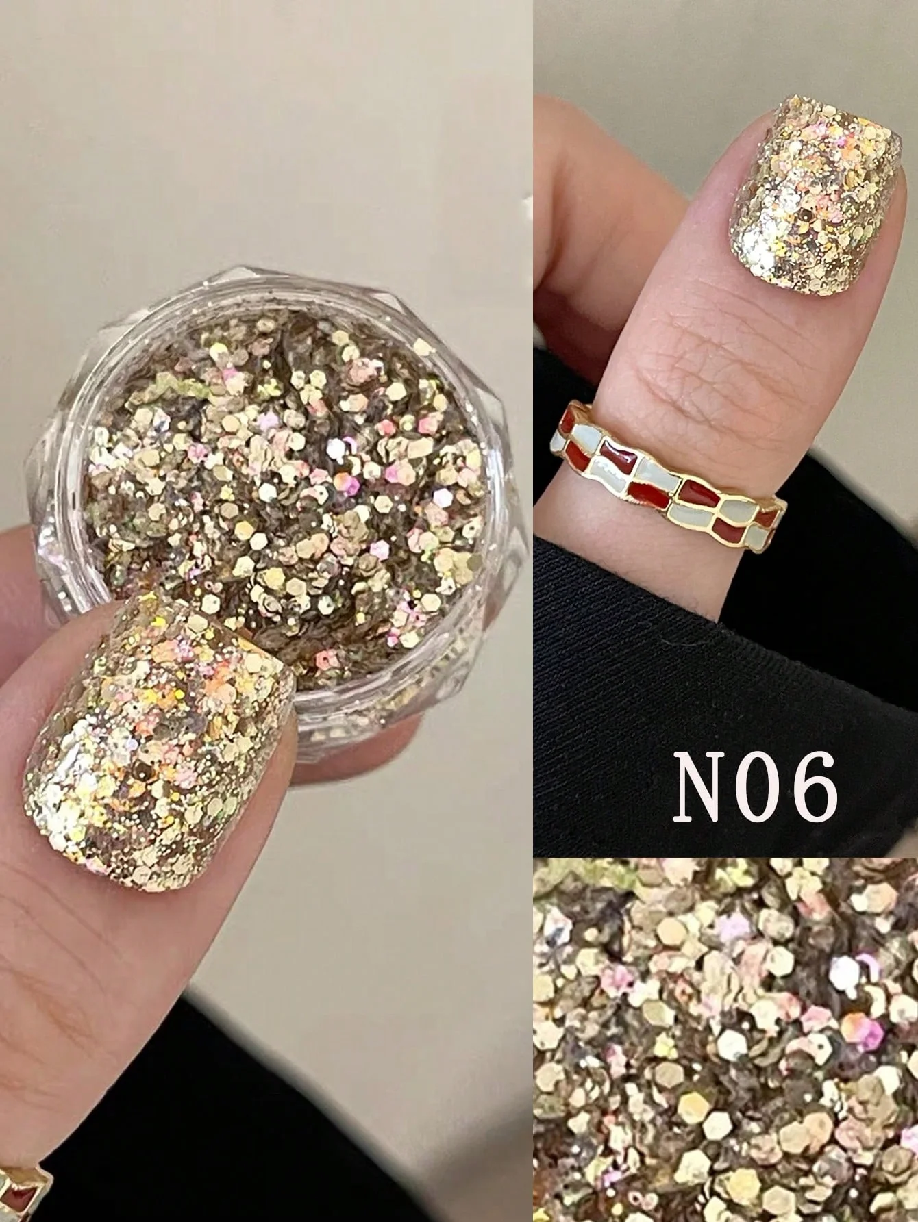 1/6 กล่องผสมเล็บเลื่อม ultra-thin Glitter เลื่อมรอบ Star ตกแต่งเล็บ DIY เครื่องประดับเล็บเล็บอัญมณีเล็บ
