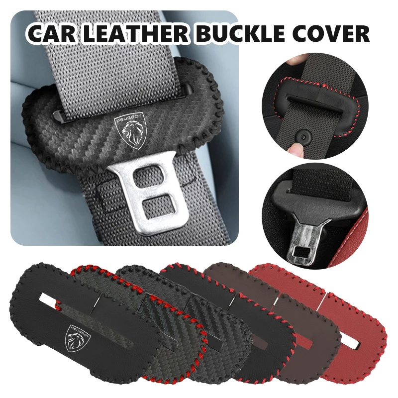Image of Für Peugeot Autositzgurt-Schnallenabdeckung Leder-Schutz Anti-Kollisions-Hülle 107 106 205 4008 301 607 407 508 2008 5008 108 807