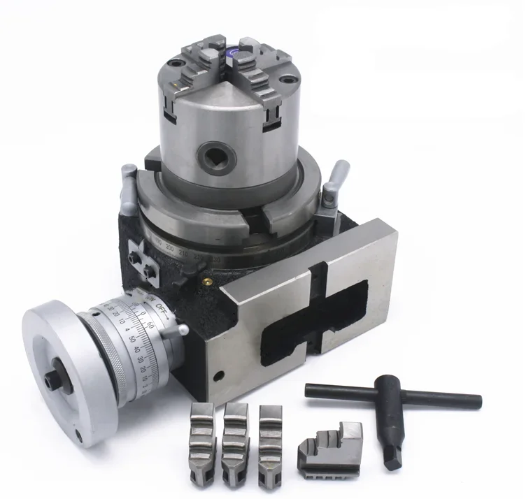 رأس فهرسة عالمي لآلة الطحن، 4 بوصة مع ظرف ثلاثي/أربعة فكي، طاولة دوارة #1