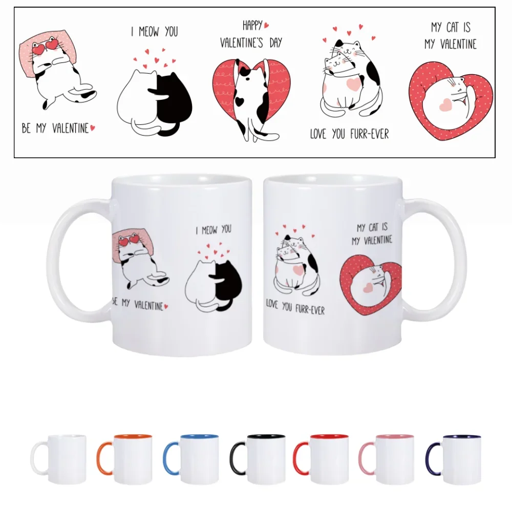 Funny Cat Coffee Mug for Couple Valentine's Day Wedding Memorial Gift for Bridal Shower Engaged Bride Groom Ceramics Mugs