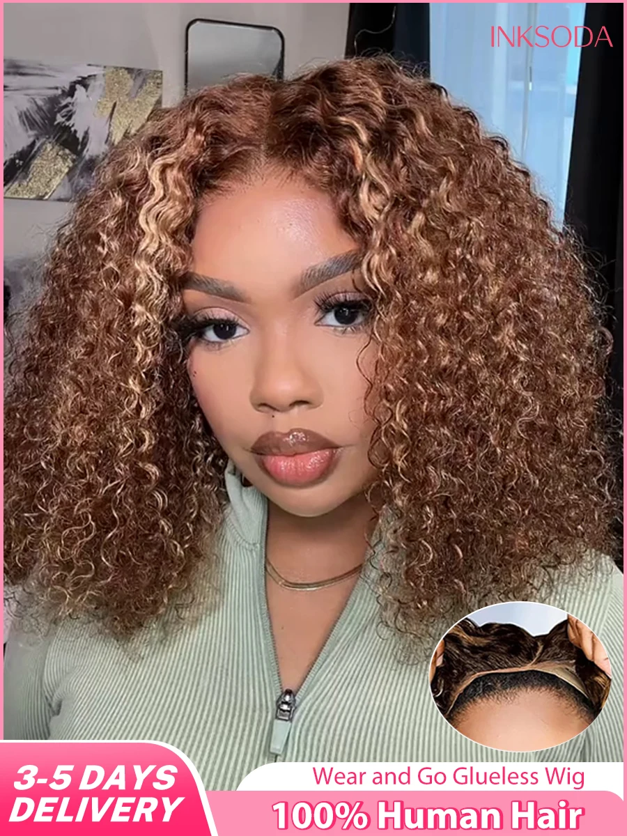 

Бесклеевой парик Боб из человеческих волос Highlight 5x5 HD Парик с кружевной застежкой Вьющийся короткий 427 Медовый блондин Цветной парик с глубокими волнами для чернокожих женщин